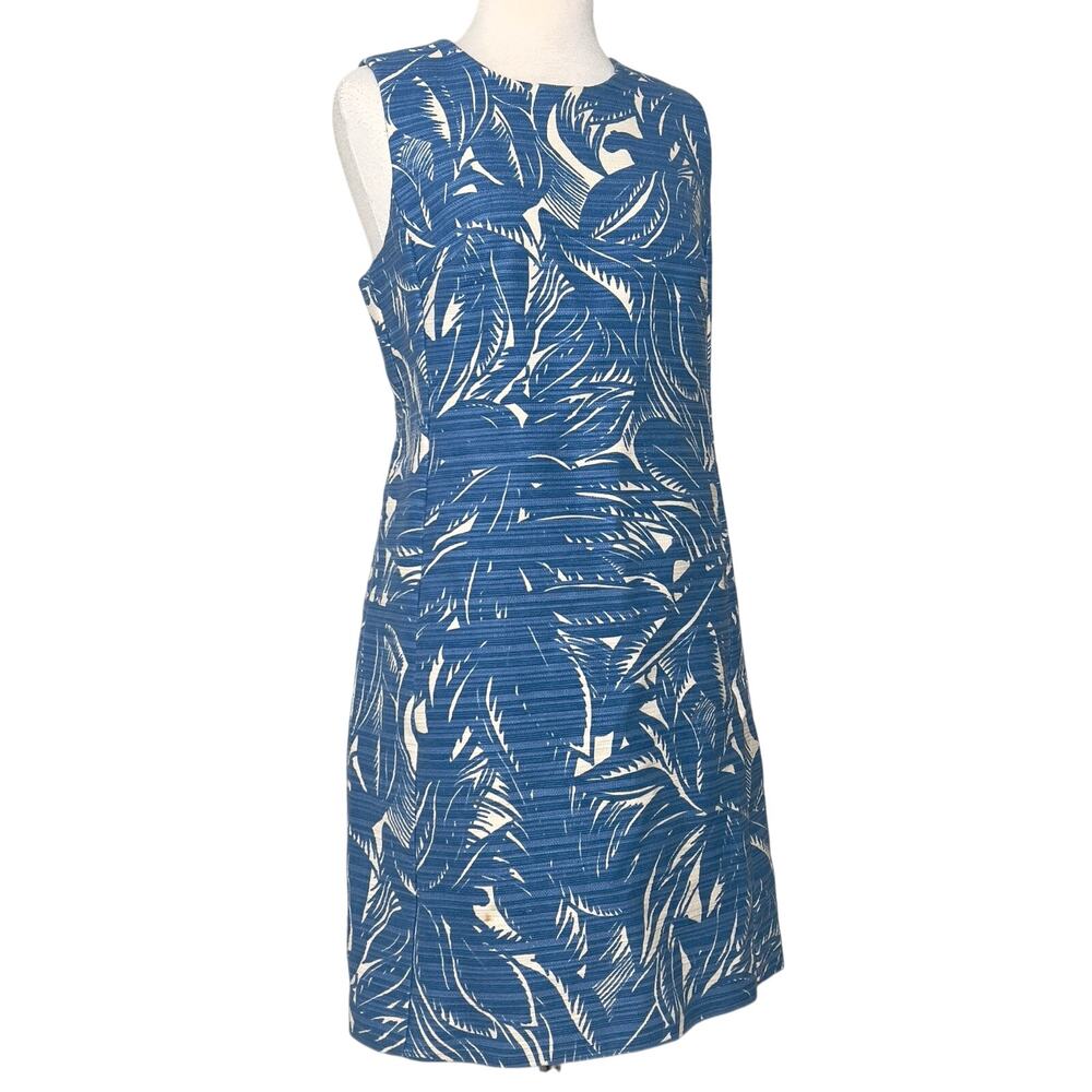 Tory Burch Gulf Shore Tabora Blue & Cream Linen Blend Sheath Mini Dress SZ M - Picture 9 of 13